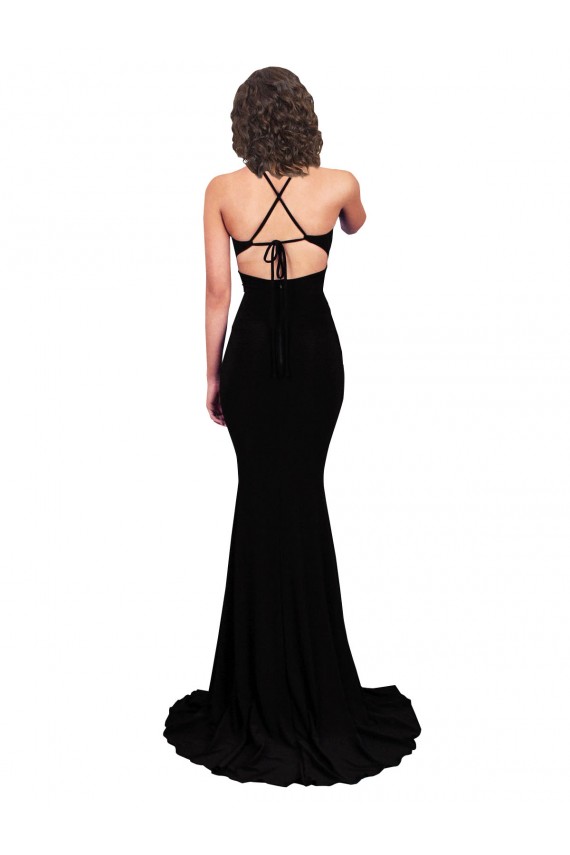 Sem Mangas Decote V Spandex Preto Comprimento Chão Vestidos de Madrinha / Vestidos de Noite / Vestidos de Festa Mais Barato