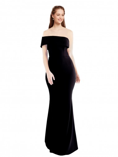 Sem Mangas Um Ombro Crepe Esticado Preto Comprimento Chão Vestidos de Madrinha / Vestidos de Noite / Vestidos de Festa Mais Barato