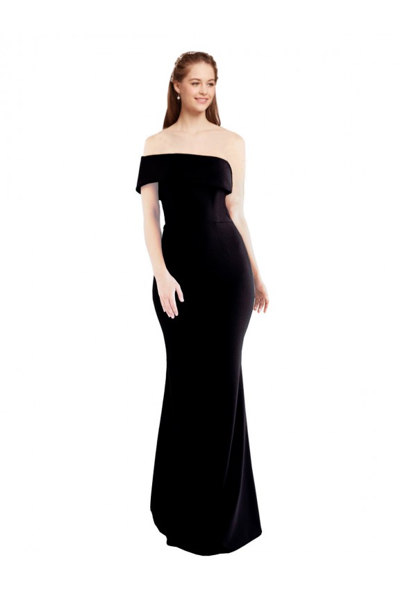 Sem Mangas Um Ombro Crepe Esticado Preto Comprimento Chão Vestidos de Madrinha / Vestidos de Noite / Vestidos de Festa Mais Barato