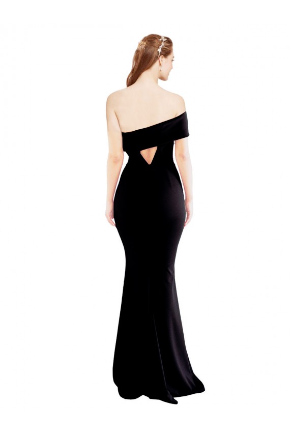 Sem Mangas Um Ombro Crepe Esticado Preto Comprimento Chão Vestidos de Madrinha / Vestidos de Noite / Vestidos de Festa Mais Barato
