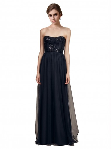 Sem Mangas Sem alças Tule Preto Comprimento Chão Vestido de Madrinha / Vestido Formais Mais Barato