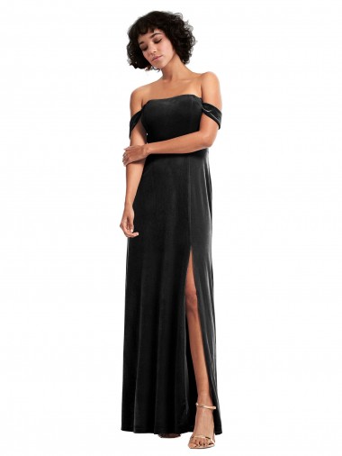 Sem Mangas Sem alças Veludo Elástico Preto Comprimento Chão Vestidos de Madrinha / Vestidos de Noite / Vestidos de Festa Mais Barato