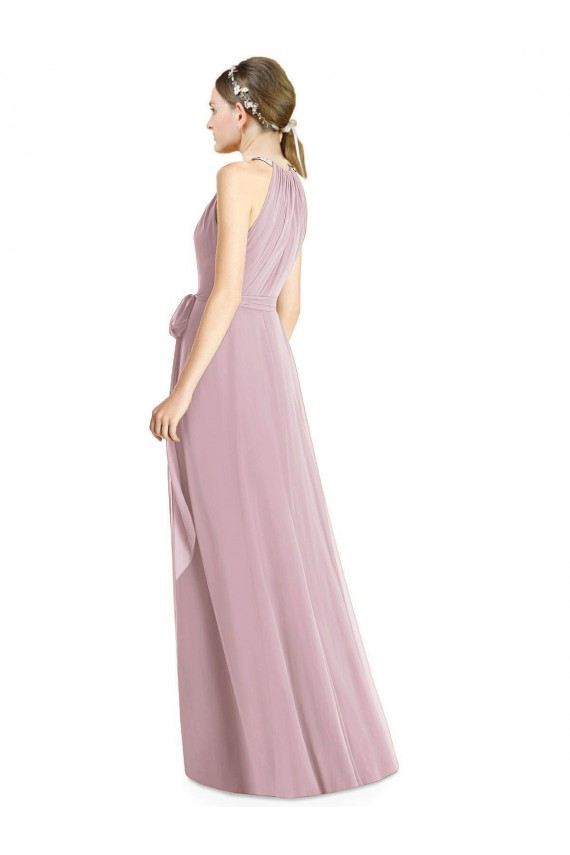 Sem Mangas Cabeçada Chiffon Prímula Comprimento Chão Vestidos de Madrinha Mais Barato