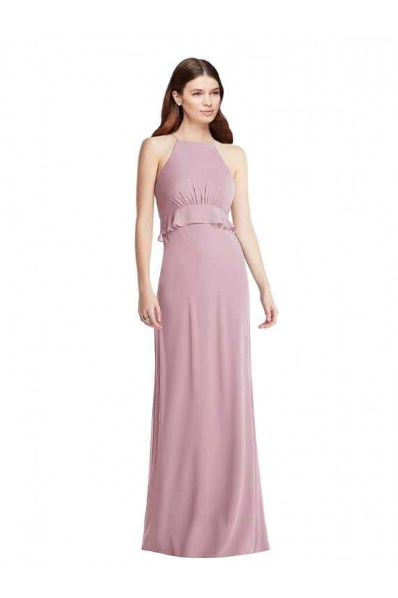 Sem Mangas Cabeçada Chiffon Prímula Comprimento Chão Longo Vestidos de Madrinha Mais Barato
