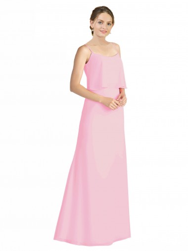 Sem Mangas Alças finas Chiffon Quase Rosa Comprimento Chão Vestidos de Madrinha Mais Barato
