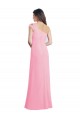 Sem Mangas Um Ombro Chiffon Quase Rosa Comprimento Chão Vestidos de Madrinha Mais Barato