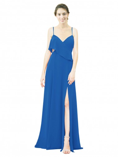 Sem Mangas Alças finas Chiffon Realeza Comprimento Chão Vestidos de Madrinha Mais Barato