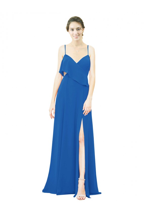 Sem Mangas Alças finas Chiffon Realeza Comprimento Chão Vestidos de Madrinha Mais Barato