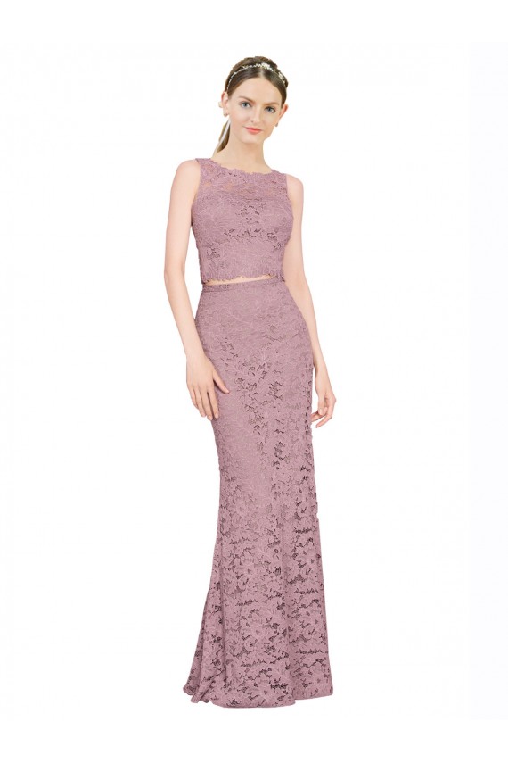 Sem Mangas Decote Ilusão Renda Comprimento Chão Vestidos de Madrinha / Vestidos de Festa Mais Barato