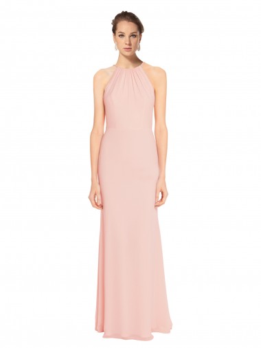 Sem Mangas Cabeçada Chiffon Rosa 114# Comprimento Chão Vestidos de Madrinha Mais Barato