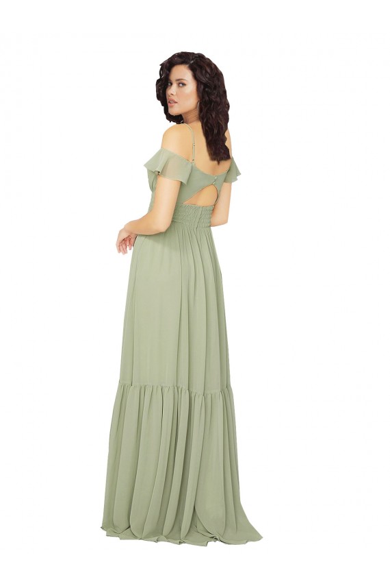 Ombro Frio Amor Chiffon Açafrão Comprimento Chão Vestidos de Madrinha Mais Barato