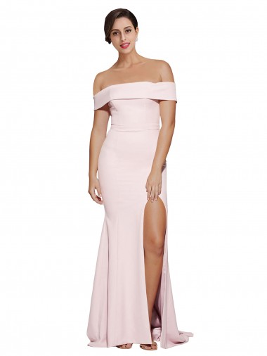 Sem Mangas Decote Quadrado Crepe Esticado Rosa Comboio Varredela Vestidos de Madrinha / Vestidos de Noite / Vestidos de Festa Mais Barato