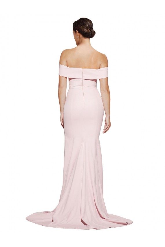 Sem Mangas Decote Quadrado Crepe Esticado Rosa Comboio Varredela Vestidos de Madrinha / Vestidos de Noite / Vestidos de Festa Mais Barato
