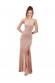 Sem Mangas Um Ombro Veludo Elástico Rosa Comprimento Chão Vestidos de Madrinha / Vestidos de Noite / Vestidos de Festa Mais Barato