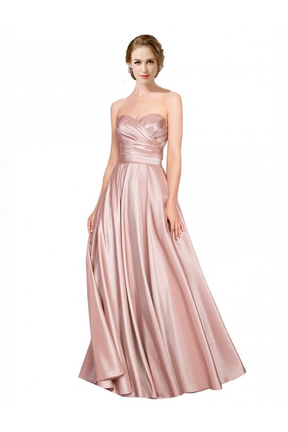 Sem Mangas Sem alças Cetim Elástico Comprimento Chão Longo Vestidos de Madrinha / Vestidos de Noite / Vestidos de Festa Mais Barato