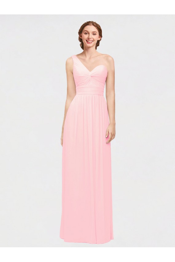 Sem Mangas Amor Chiffon Rosa Comprimento Chão Vestidos de Madrinha Mais Barato