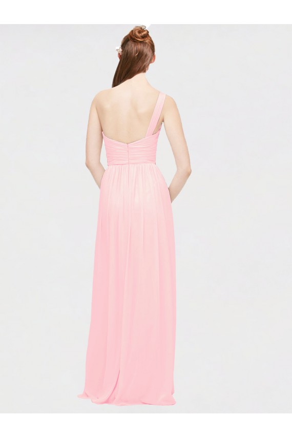 Sem Mangas Amor Chiffon Rosa Comprimento Chão Vestidos de Madrinha Mais Barato