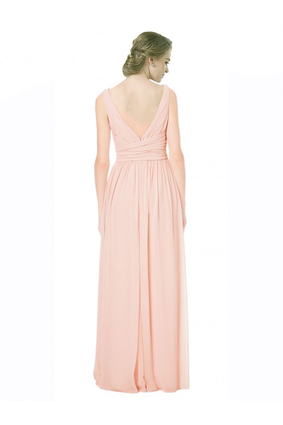 Sem Mangas Decote V Chiffon Comprimento Chão Vestido de Madrinha Mais Barato