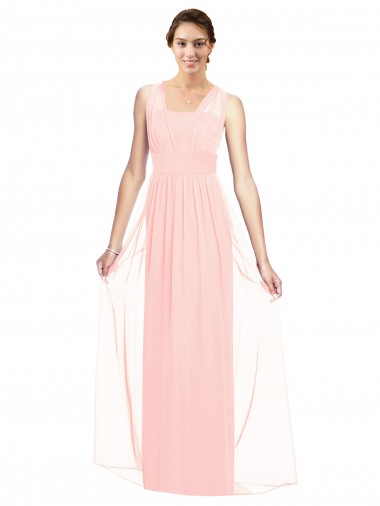 Sem Mangas Decote V Chiffon Rosa Comprimento Chão Longo Vestidos de Madrinha Mais Barato