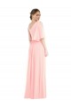 Mangas Sino Um Ombro Chiffon Rosa Comprimento Chão Vestidos de Madrinha Mais Barato