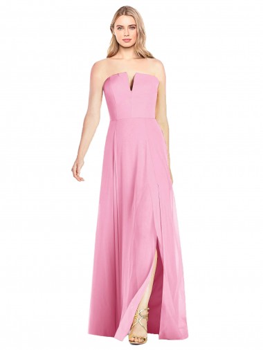 Sem Mangas Sem alças Chiffon Rosa Choque Comprimento Chão Vestidos de Madrinha Mais Barato