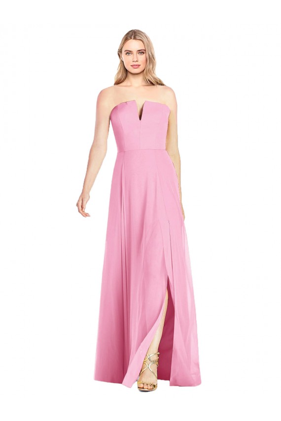 Sem Mangas Sem alças Chiffon Rosa Choque Comprimento Chão Vestidos de Madrinha Mais Barato