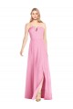 Sem Mangas Sem alças Chiffon Rosa Choque Comprimento Chão Vestidos de Madrinha Mais Barato