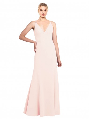 Sem Mangas Decote Alto Crepe Esticado Rosa Comprimento Chão Vestidos de Madrinha / Vestidos de Noite / Vestidos de Festa Mais Barato