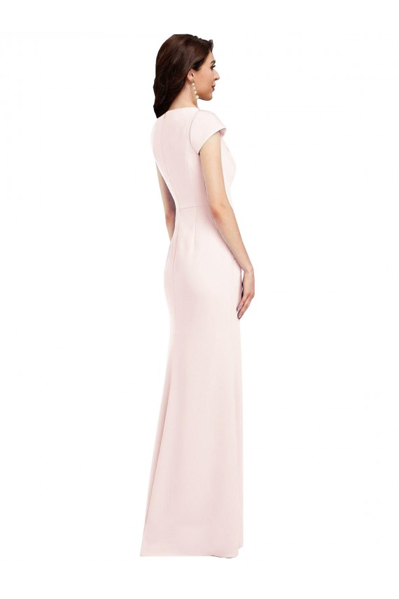 Mangas Curtas Decote V Crepe Esticado Rosa Comprimento Chão Vestidos de Madrinha / Vestidos de Noite / Vestidos de Festa Mais Barato
