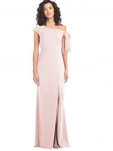 Mangas Curtas Fora do Ombro Crepe Esticado Rosa Comprimento Chão Vestidos de Madrinha / Vestidos de Noite / Vestidos de Festa Mais Barato