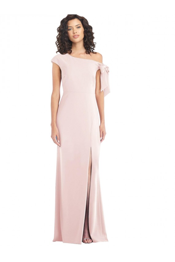 Mangas Curtas Fora do Ombro Crepe Esticado Rosa Comprimento Chão Vestidos de Madrinha / Vestidos de Noite / Vestidos de Festa Mais Barato