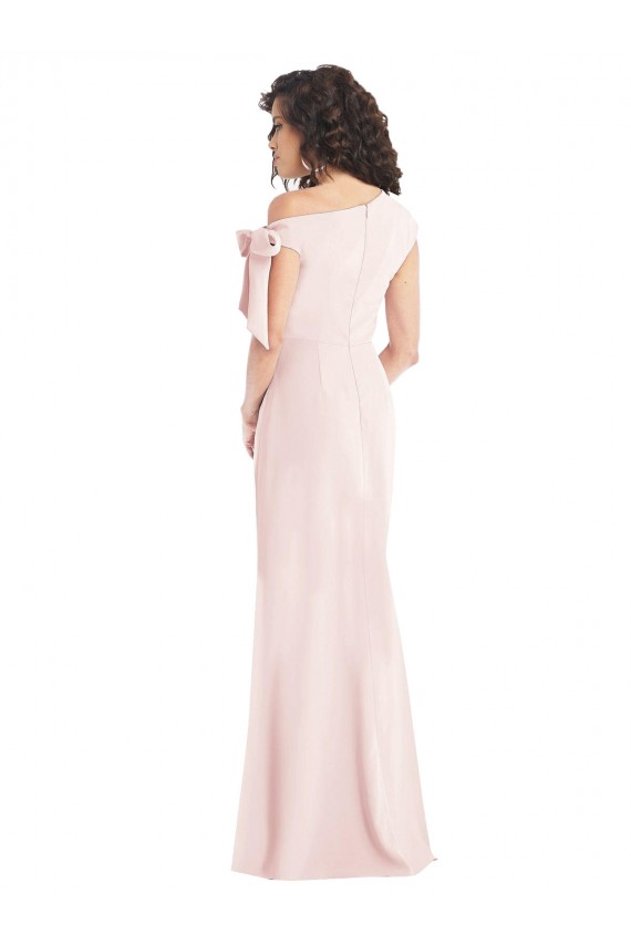 Mangas Curtas Fora do Ombro Crepe Esticado Rosa Comprimento Chão Vestidos de Madrinha / Vestidos de Noite / Vestidos de Festa Mais Barato