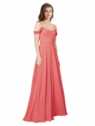Sem Mangas Fora do Ombro Chiffon Rosa Deserto Comprimento Chão Vestidos de Madrinha Mais Barato