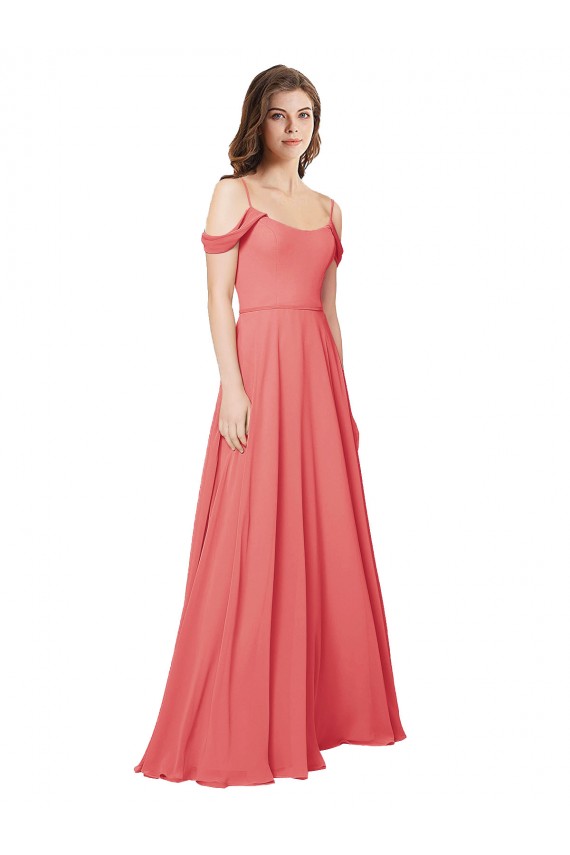 Sem Mangas Fora do Ombro Chiffon Rosa Deserto Comprimento Chão Vestidos de Madrinha Mais Barato