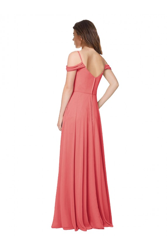 Sem Mangas Fora do Ombro Chiffon Rosa Deserto Comprimento Chão Vestidos de Madrinha Mais Barato