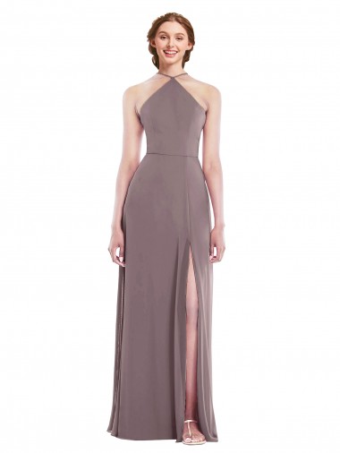Sem Mangas Cabeçada Chiffon Rosa Empoeirada Comprimento Chão Vestidos de Madrinha / Vestidos de Noite Mais Barato