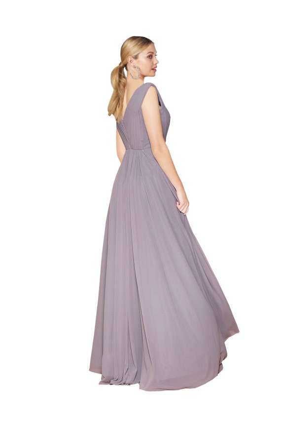 Sem Mangas Decote Alto Chiffon Rosa Empoeirada Comprimento Chão Vestidos de Madrinha / Vestidos de Noite / Vestidos de Festa Mais Barato