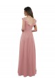 Mangas Curtas Decote V Chiffon Rosa Empoeirado Comprimento Chão Vestidos de Madrinha Mais Barato