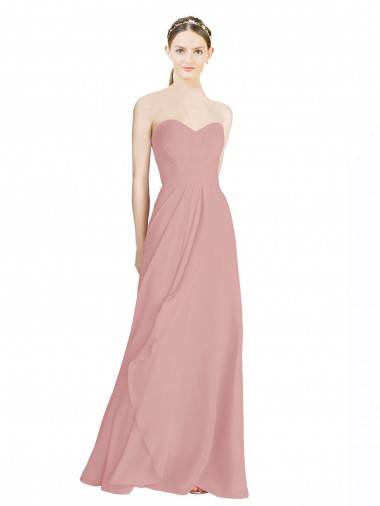 Sem Mangas Amor Chiffon Rosa Empoeirado Comprimento Chão Vestidos de Madrinha Mais Barato