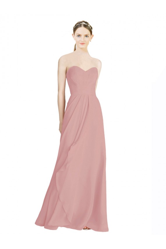 Sem Mangas Amor Chiffon Rosa Empoeirado Comprimento Chão Vestidos de Madrinha Mais Barato