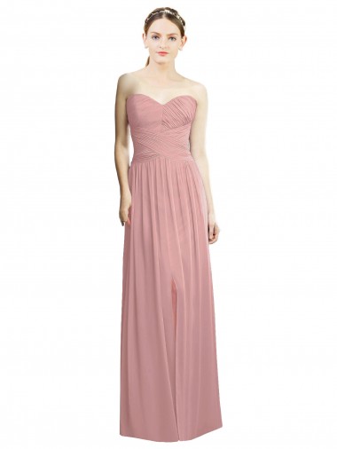 Sem Mangas Sem alças Chiffon Rosa Empoeirado Comprimento Chão Vestidos de Madrinha / Vestidos de Noite Mais Barato