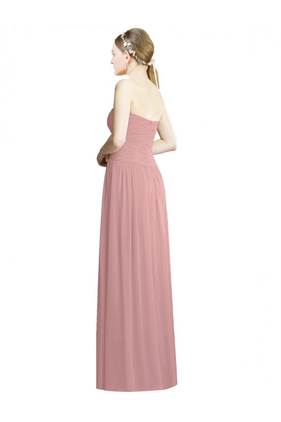 Sem Mangas Sem alças Chiffon Rosa Empoeirado Comprimento Chão Vestidos de Madrinha / Vestidos de Noite Mais Barato