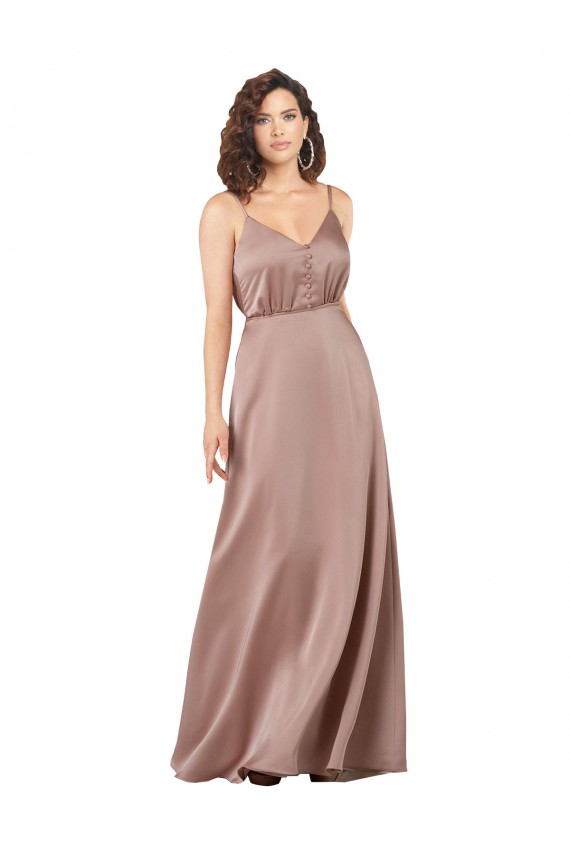 Sem Mangas Amor Cetim Sedoso Rosa Empoeirado Comprimento Chão Vestidos de Madrinha / Vestidos de Noite Mais Barato