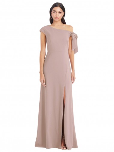 Sem Mangas Fora do Ombro Crepe Esticado Rosa Empoeirado Comprimento Chão Vestidos de Madrinha / Vestidos de Noite / Vestidos de Festa Mais Barato