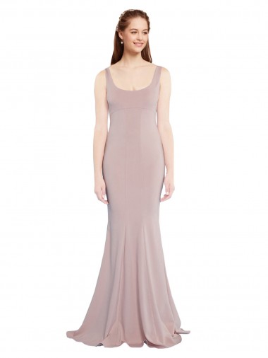 Mangas Curtas Colher Crepe Esticado Rosa Empoeirado Comprimento Chão Vestidos de Madrinha / Vestidos de Noite / Vestidos de Festa Mais Barato