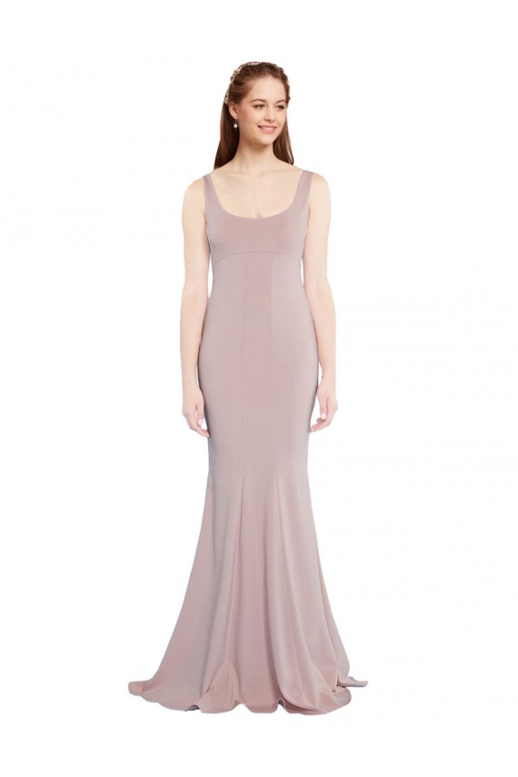 Mangas Curtas Colher Crepe Esticado Rosa Empoeirado Comprimento Chão Vestidos de Madrinha / Vestidos de Noite / Vestidos de Festa Mais Barato