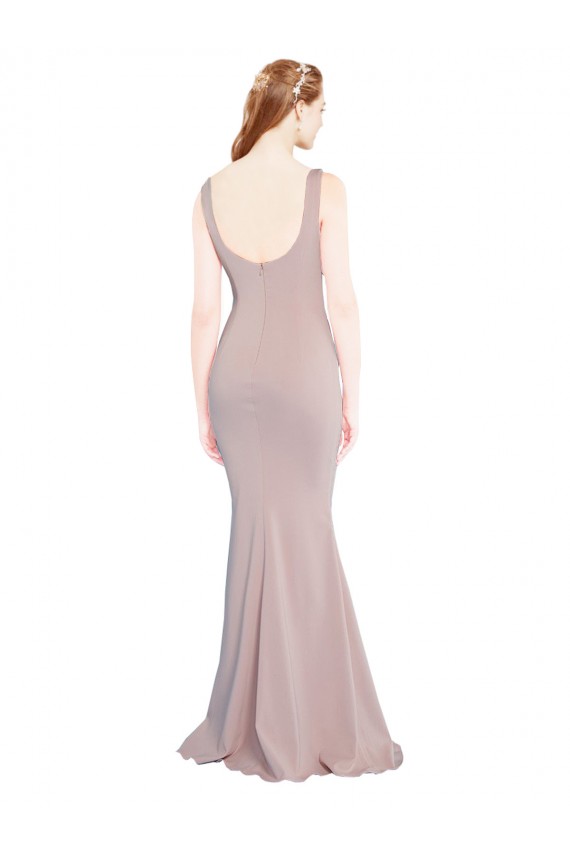 Mangas Curtas Colher Crepe Esticado Rosa Empoeirado Comprimento Chão Vestidos de Madrinha / Vestidos de Noite / Vestidos de Festa Mais Barato