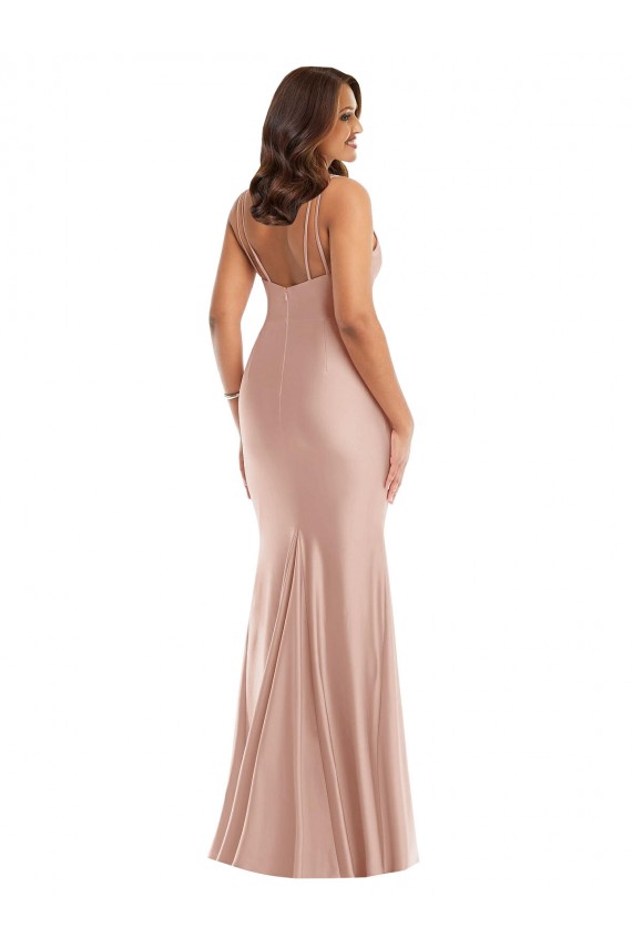 Sem Mangas Decote V Cetim Sedoso Rosa Empoeirado Comprimento Chão Sereia Vestidos de Madrinha / Vestidos de Noite / Vestidos de Festa Mais Barato