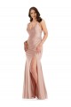 Sem Mangas Decote V Cetim Sedoso Rosa Empoeirado Comprimento Chão Sereia Vestidos de Madrinha / Vestidos de Noite / Vestidos de Festa Mais Barato