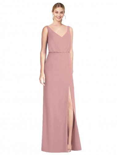 Sem Mangas Decote V Chiffon Rosa Empoeirado Comprimento Chão Vestidos de Madrinha Mais Barato